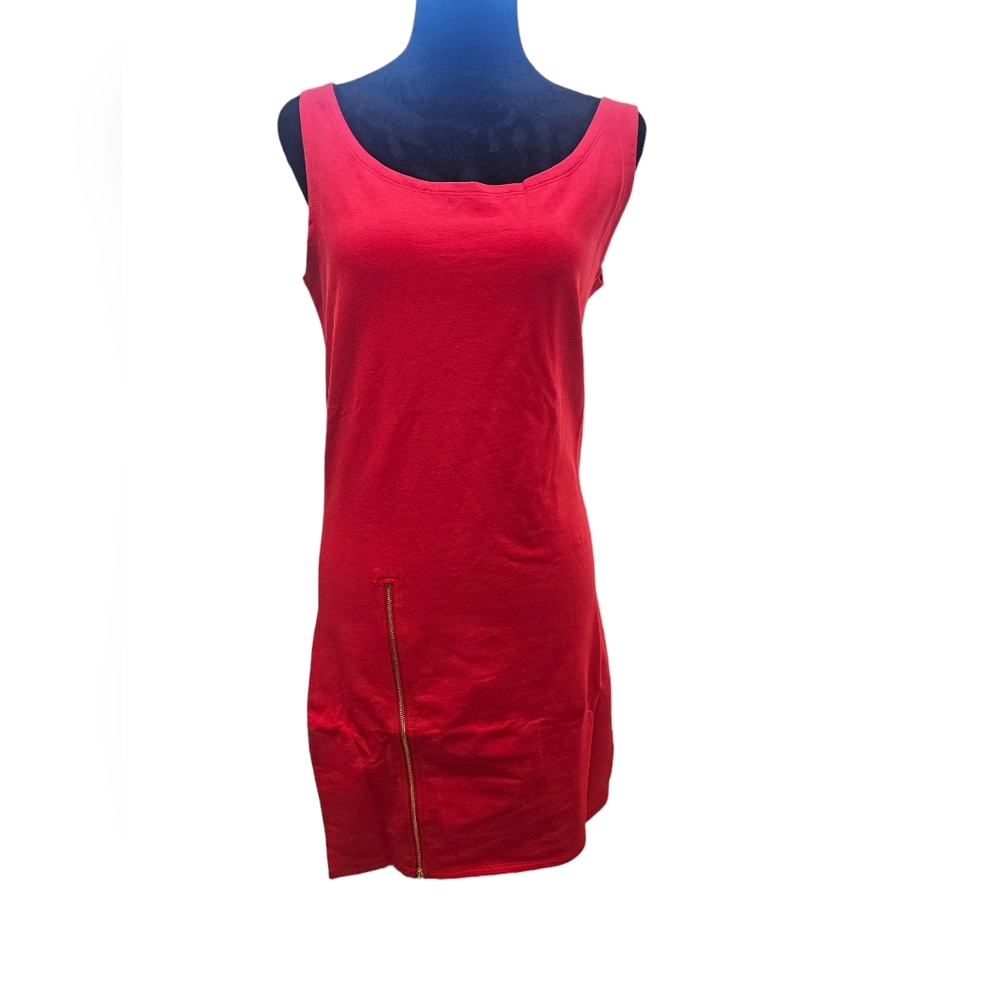 NWT Tam Ware Cotton Sleeveless Zipper Contrast Tank Dress Red Large